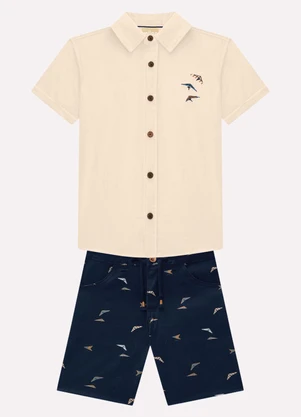 Milon - Conjunto Infantil Menino Bordado Bege - MILON
