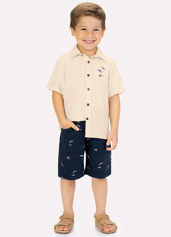 Milon - Conjunto Infantil Menino Bordado Bege