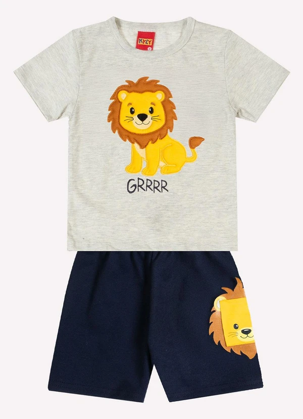 Kyly - Conjunto Infantil Menino Bordado Cinza