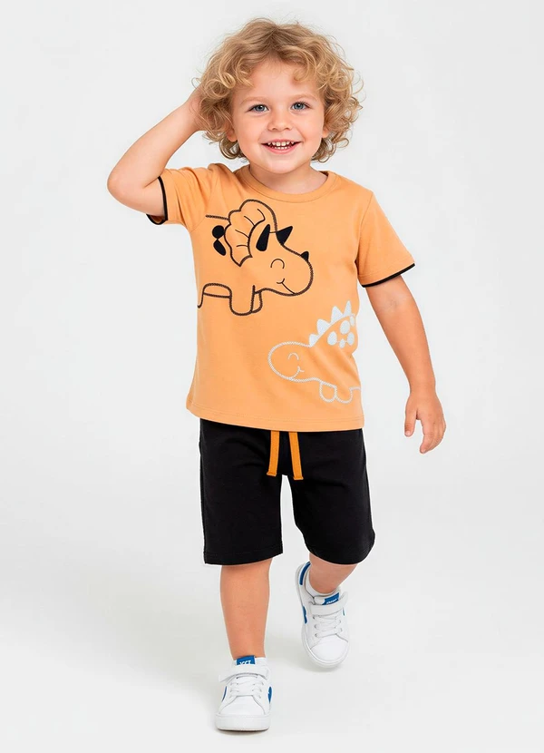 Kyly - Conjunto Infantil Menino Bordado Marrom