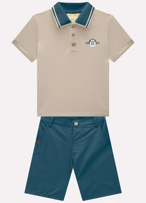 Milon - Conjunto Infantil Menino Bordado Marrom - MILON