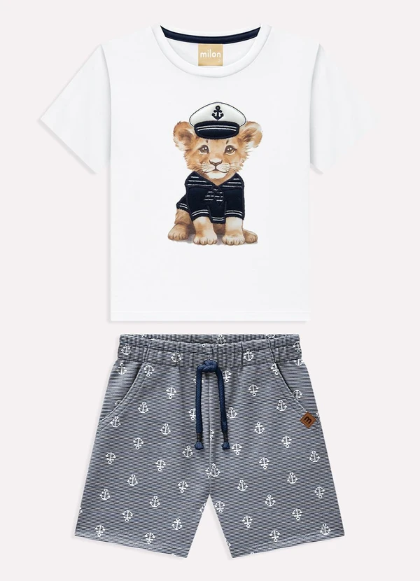 Milon - Conjunto Infantil Menino Bordado Milon Branco