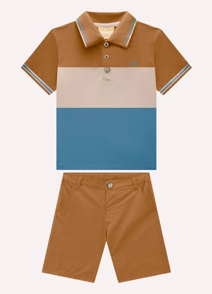 Milon - Conjunto Infantil Menino Bordado Marrom - MILON