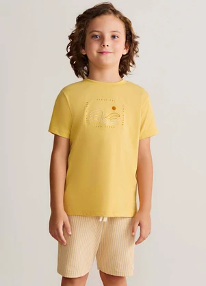 Colorittá - Conjunto Infantil Menino Bordado Ondas Amarelo - COLORITTÁ