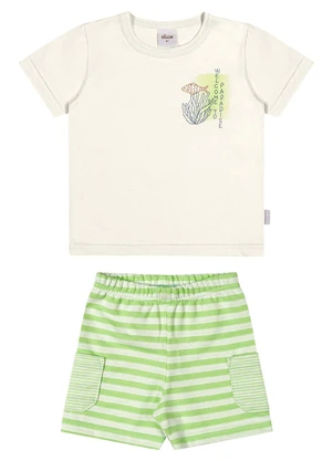 Elian - Conjunto Infantil Menino Bordado Peixe Bege - ELIAN