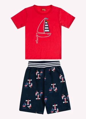 Kyly - Conjunto Infantil Menino Bordado Vermelho - KYLY