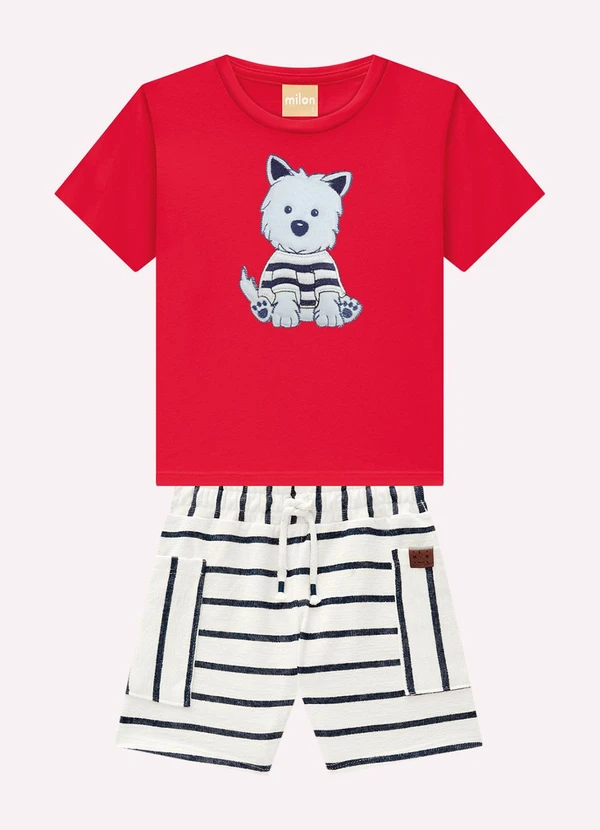 Milon - Conjunto Infantil Menino Bordado Vermelho