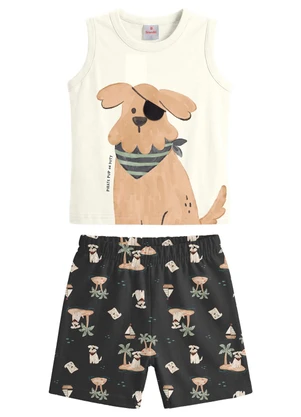 Brandili - Conjunto Infantil Menino Cachorro Bege - BRANDILI