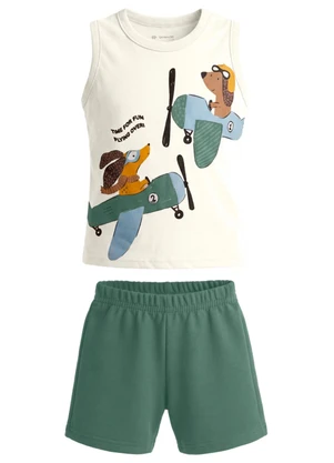 Brandili - Conjunto Infantil Menino Cachorros Bege - BRANDILI