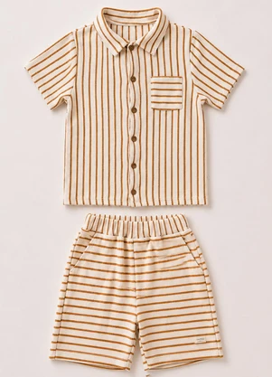 Vida Costeira - Conjunto Infantil Menino Camisa Tricot Listrada de - VIDA COSTEIRA