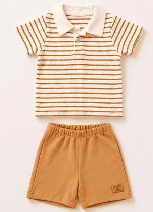 Vida Costeira - Conjunto Infantil Menino Camiseta Polo Tricot List - VIDA COSTEIRA