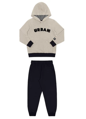 Alakazoo - Conjunto Infantil Menino com Blusão Bordado Bege - ALAKAZOO