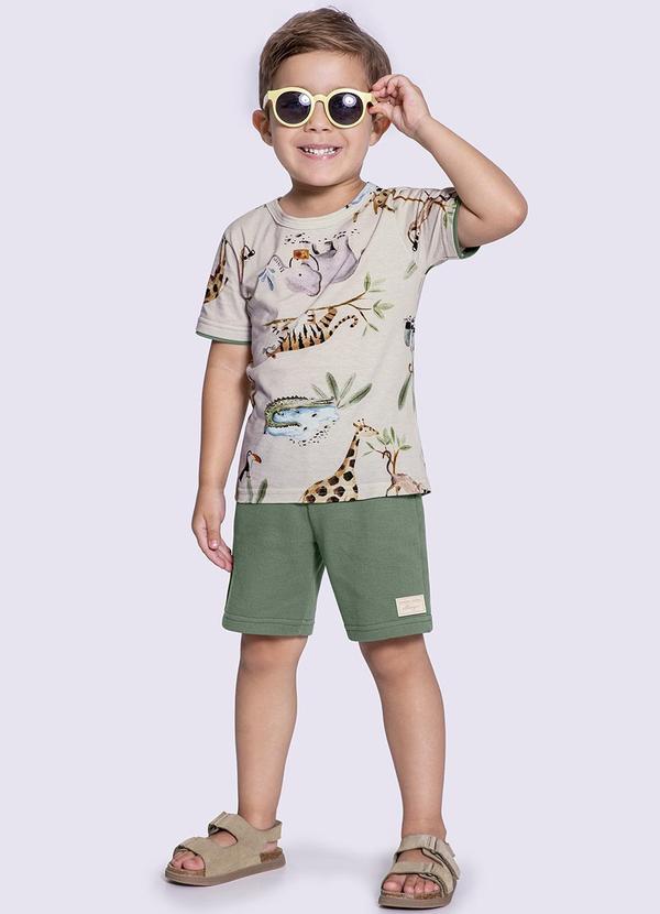 Alakazoo - Conjunto Infantil Menino com Camiseta Bege