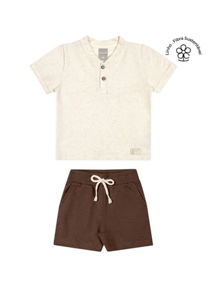 Colorittá - Conjunto Infantil Menino Curto Botões Bege - COLORITTÁ