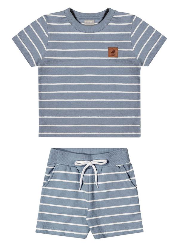 Colorittá - Conjunto Infantil Menino Curto Listrado Azul