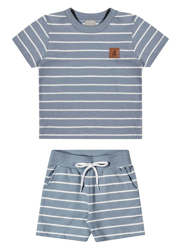 Colorittá - Conjunto Infantil Menino Curto Listrado Azul