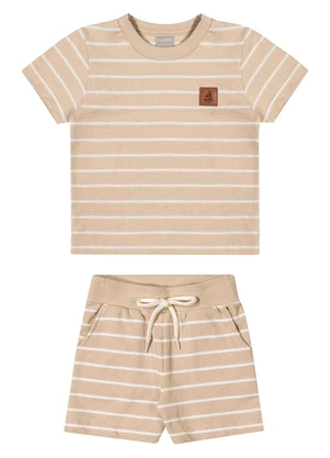 Colorittá - Conjunto Infantil Menino Curto Listrado Bege - COLORITTÁ
