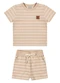 Colorittá - Conjunto Infantil Menino Curto Listrado Azul - variação: Bege