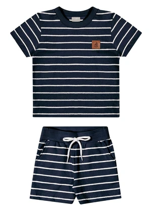 Colorittá - Conjunto Infantil Menino Curto Listrado Marinho - COLORITTÁ