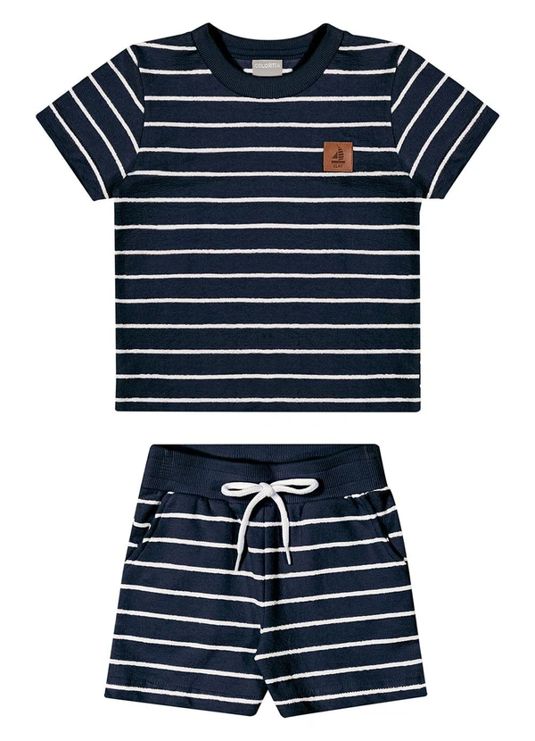 Colorittá - Conjunto Infantil Menino Curto Listrado Marinho