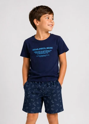 Select - Conjunto Infantil Menino Curto Meia Malha  Azul - SELECT