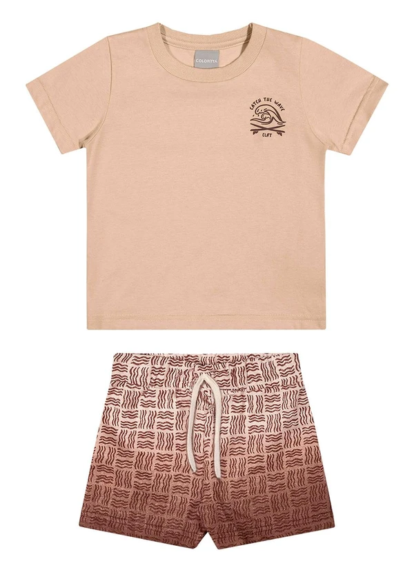 Colorittá - Conjunto Infantil Menino Curto Ondas Marrom