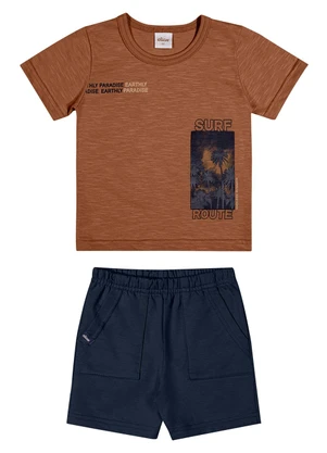 Elian - Conjunto Infantil Menino Curto Surf Marrom - ELIAN