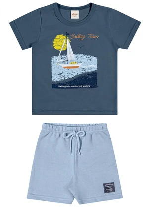Elian - Conjunto Infantil Menino Desenho Barco Azul - ELIAN