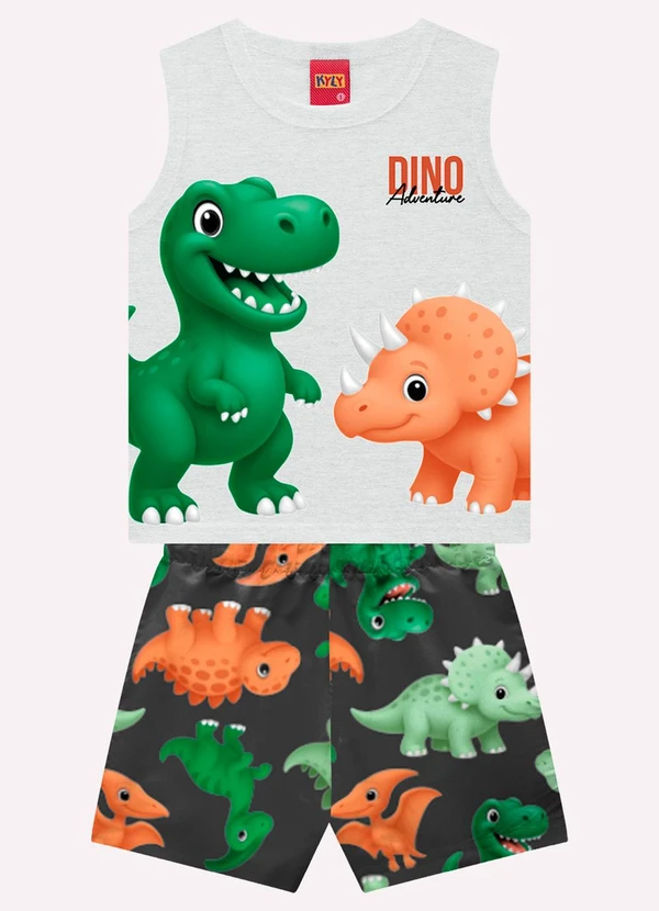 Kyly - Conjunto Infantil Menino Dinossauros Cinza