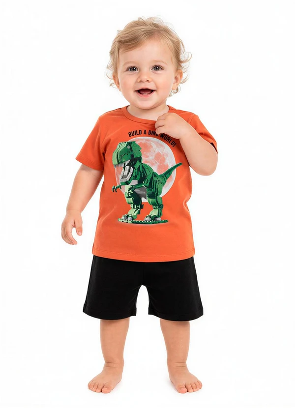 Kyly - Conjunto Infantil Menino em Algodão Laranja