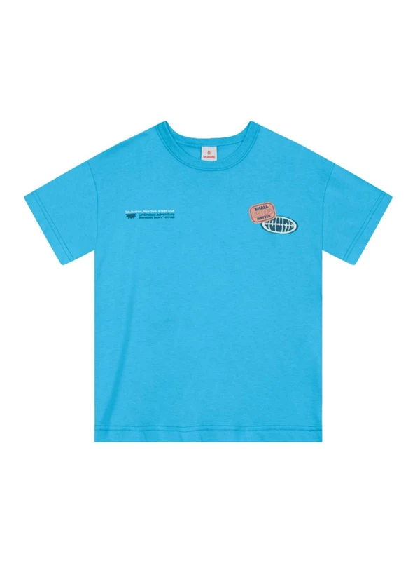 Brandili - Camiseta Infantil Menino em Meia Malha Azul