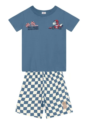 Brandili - Conjunto Infantil Menino em Meia Malha Azul - BRANDILI