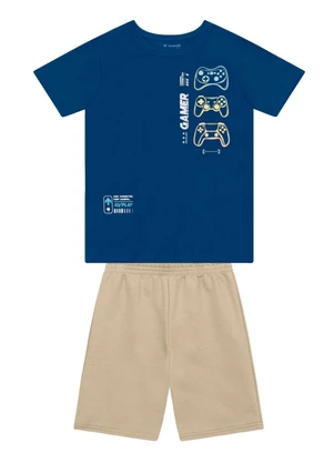 Brandili - Conjunto Infantil Menino em Meia Malha Azul - BRANDILI