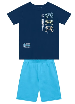 Brandili - Conjunto Infantil Menino em Meia Malha Azul - BRANDILI