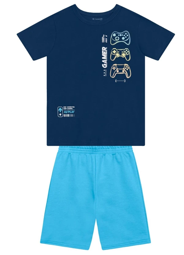 Brandili - Conjunto Infantil Menino em Meia Malha Azul