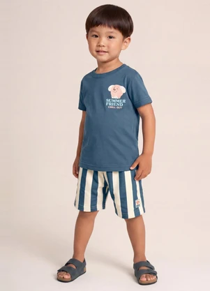 Brandili - Conjunto Infantil Menino em Meia Malha Azul - BRANDILI