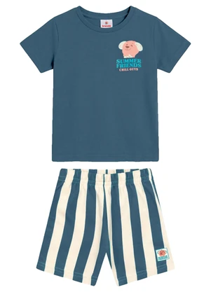 Brandili - Conjunto Infantil Menino em Meia Malha Azul - BRANDILI