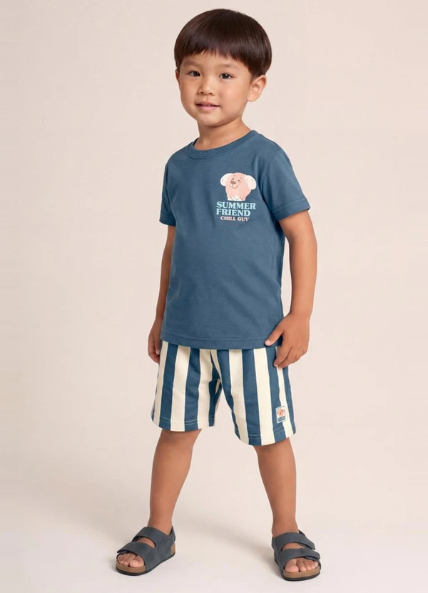 Brandili - Conjunto Infantil Menino em Meia Malha Azul