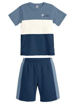 Brandili - Conjunto Infantil Menino em Meia Malha Azul - BRANDILI