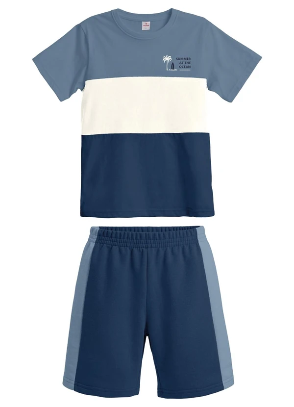 Brandili - Conjunto Infantil Menino em Meia Malha Azul