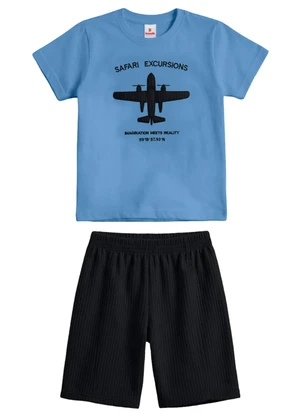 Brandili - Conjunto Infantil Menino em Meia Malha Azul - BRANDILI
