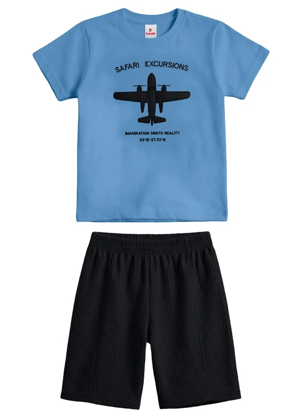 Brandili - Conjunto Infantil Menino em Meia Malha Azul