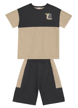 Brandili - Conjunto Infantil Menino em Meia Malha Bege - BRANDILI