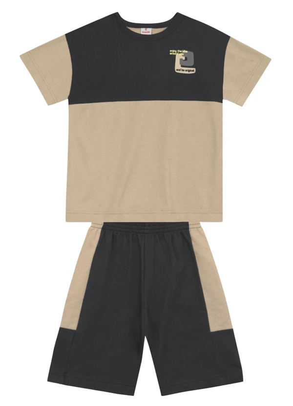 Brandili - Conjunto Infantil Menino em Meia Malha Bege