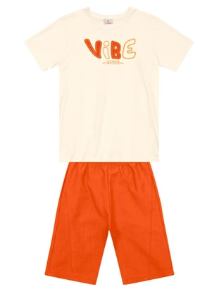 Brandili - Conjunto Infantil Menino em Meia Malha Bege - BRANDILI