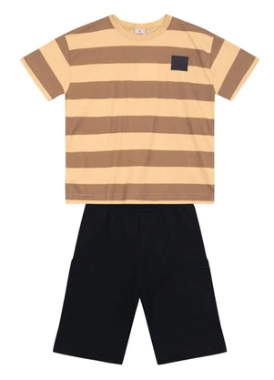 Brandili - Conjunto Infantil Menino em Meia Malha Bege - BRANDILI
