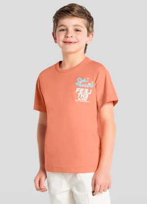 Brandili - Camiseta Infantil Menino em Meia Malha Laranja - BRANDILI