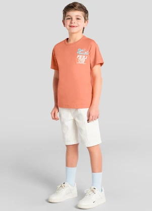 Brandili - Camiseta Infantil Menino em Meia Malha Laranja - BRANDILI