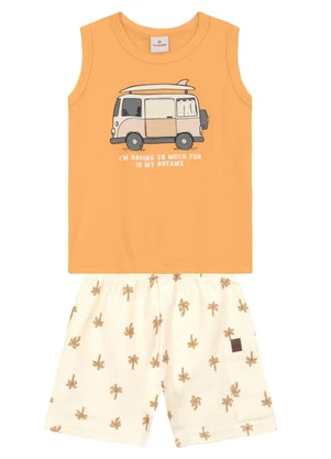 Brandili - Conjunto Infantil Menino em Meia Malha Laranja - BRANDILI