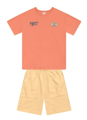 Brandili - Conjunto Infantil Menino em Meia Malha Laranja - BRANDILI